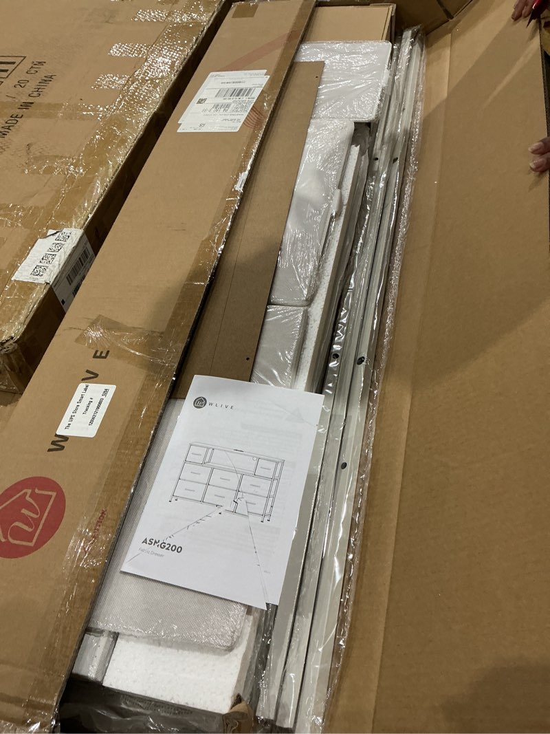 Condition photo showing As Is for wlive minimalist white 8-drawer display fabric dresser tv stand
