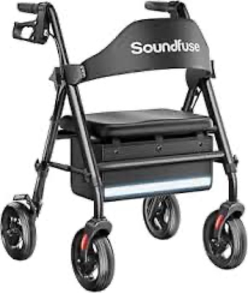 Soundfuse Rollator Walkers with Seat for Seniors, Foldable 8\" Big Wheels All Terrain Rolling Walker, Handles and Ergonomic Seat Height Adjustable, 350 lb (incomplete)