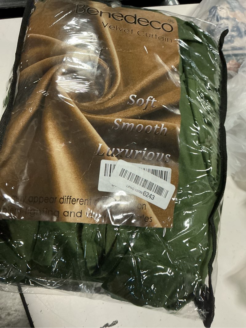 Condition photo showing Good Condition for benedeco blackout green velvet curtains for bedroom window, light filtering drapes for living room darkening soundproof thermal curtain rod pocket 52 x 96 inches long length set of 2 panels green 52"w x 96"l (pack of 2)