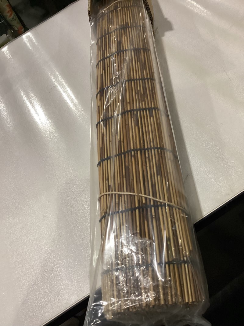 Condition photo showing New/Like New for Paramondo Outdoor Roller Shades for Patio, Exterior Waterproof Reed Roller Blinds, Outdoor Bamboo Shades for Patio, Roll Up Screen for Porch, Pergola, Balcony, Gazebo, 29" W x 72" L, Brown Reed - Brown 29'' W x 72'' L