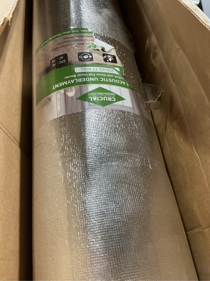 Condition photo showing New/Like New for 3-in-1 Acoustic Premium Floor Underlayment - 200 sqft Roll - 3mm Thick EVA with Silver Foil Vapor Barrier - Moisture Barrier, Thermal Insulation, Sound Insulation (Green Protect)