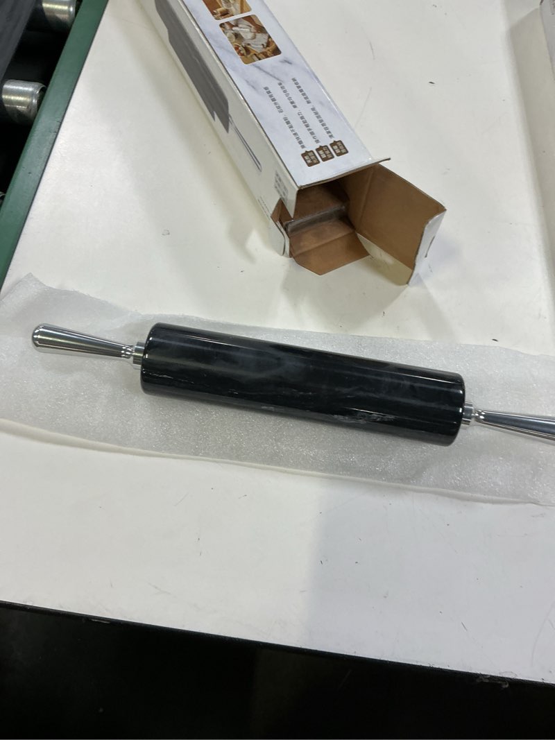 Condition photo showing New/Like New for jemarble rolling pin/aluminum handles 18 inch(black)(premium quality) polished surface 18-inch(10"barrel) genuine stone non-stick save effort easy to clean aluminum handles(black)