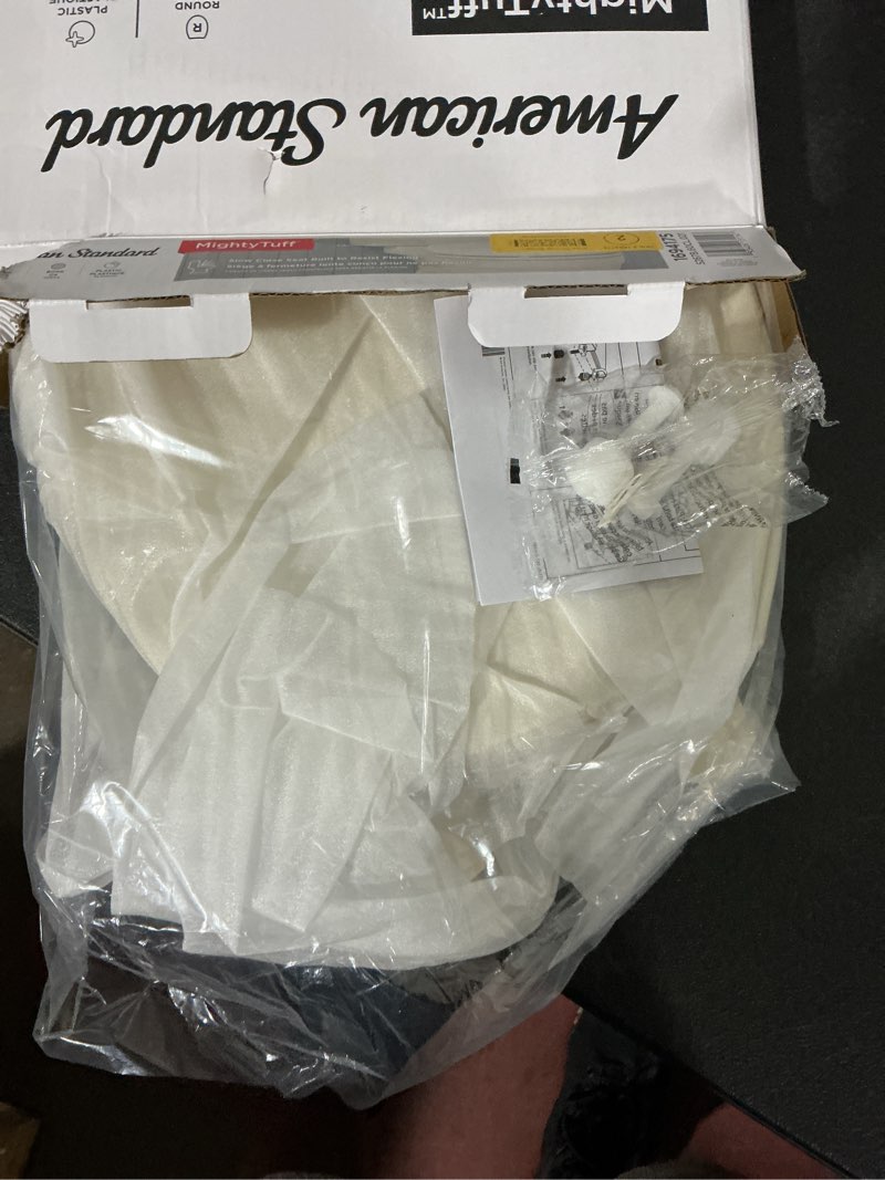 Condition photo showing As Is for american standard mightytuff plastic bone round soft close toilet seat