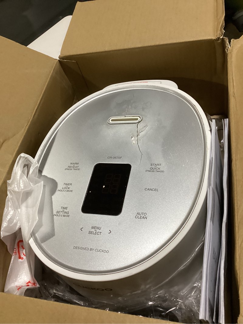 Condition photo showing Good Condition for cuckoo micom rice cooker 6-cup uncooked / 12-cup cooked with nonstick inner pot, versatile rice maker with 9 menu options, fuzzy logic technology, auto clean, quick rice mode, white (cr-0675fw) white 6 cup