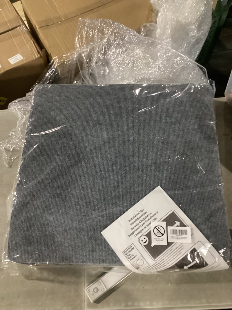Condition photo showing Good Condition for carpet tiles peel and stick 24” x 24”, self adhesive soft padded flooring stickers, light gray home decor for bedroom living room office, 20 tiles & 80 sq ft per box 24" × 20 pack light gray