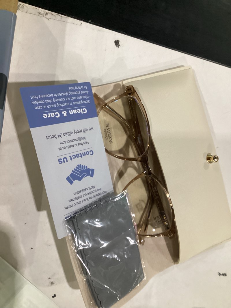 Condition photo showing New/Like New for madison avenue square vintage tr90 blue light blocking reading glasses for women, computer readers eyeglasses coffee brown 1.25 x