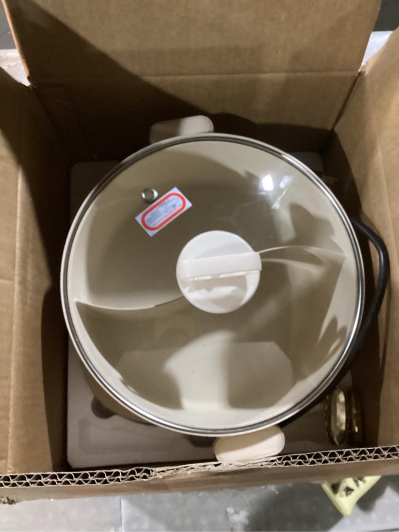 Condition photo showing Good Condition for Dezin Hot Pot Electric with Divider, 6L Double-Flavor Shabu Shabu Pot, Dual Sided Removable Non-Stick Hotpot Pot Electric, 3" Depth Chinese Hot Pot with Multi-Power Control, 2 Silicone Ladles Included Beige