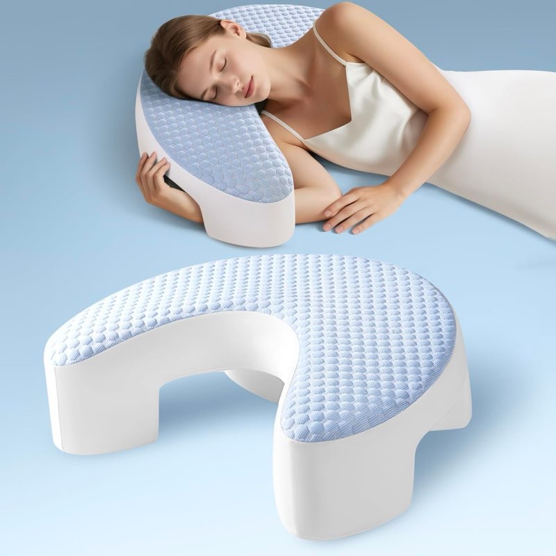side sleeper pillow for adults with arm hole – pillow for side sleepers to improve breathing, relieve neck, shoulder and knee pain, reduce facial compression (blue,17"x21")