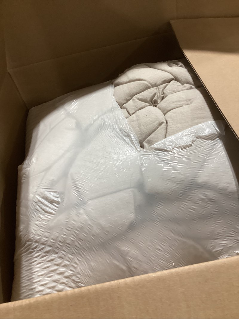 Condition photo showing As Is for bedsure comforter set california king size - cotton fabric with microfiber inner fill, linen purewoven soft bed set for all seasons, 3 pieces, 1 comforter (104" x 96") and 2 pillow cases (20" x 36") 03 - linen color california king