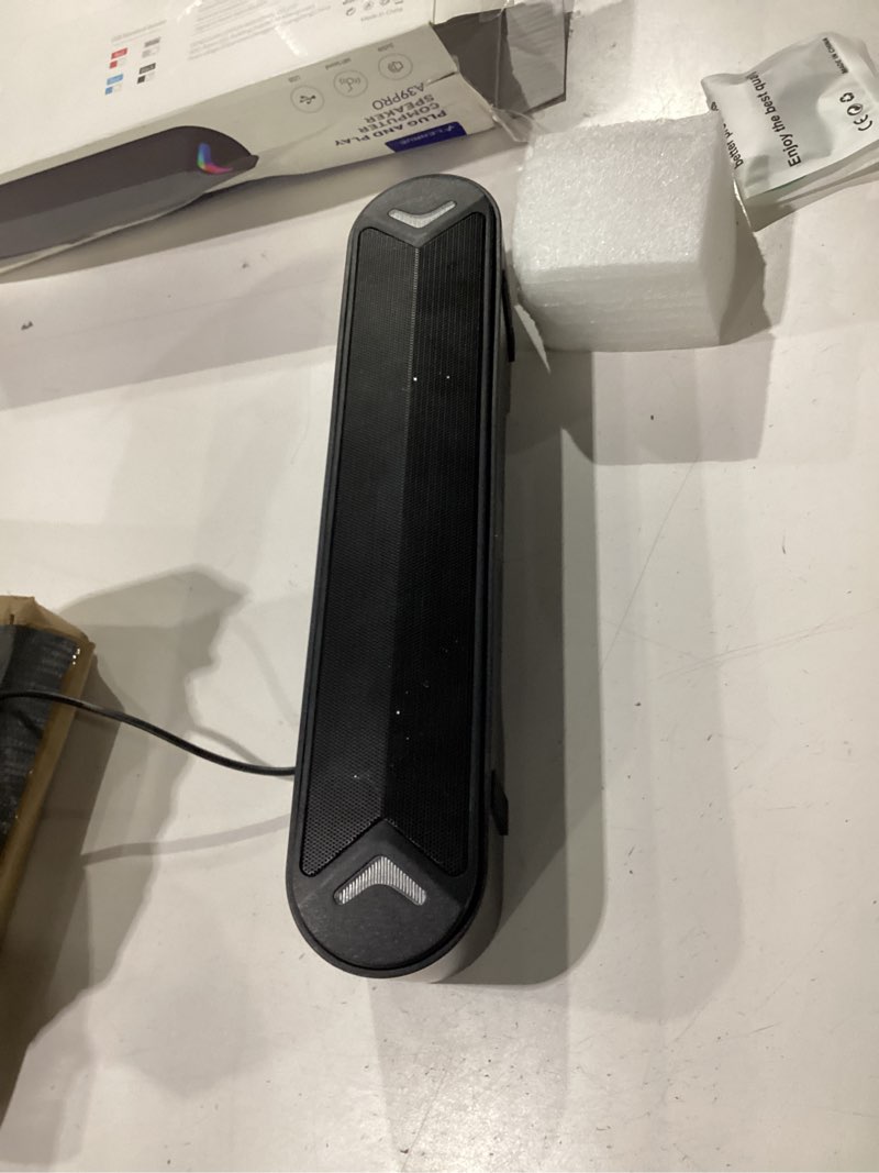 Condition photo showing As Is for LENRUE USB Computer Speakers for Desktop, 10W PC Speakers for Desktop/Laptop/Tablet/Monitor, Single-Wired USB Soundbar Speaker,Plug-n-Play,No Sound Delay(NO 3.5mm AUX Plug) Black-USB