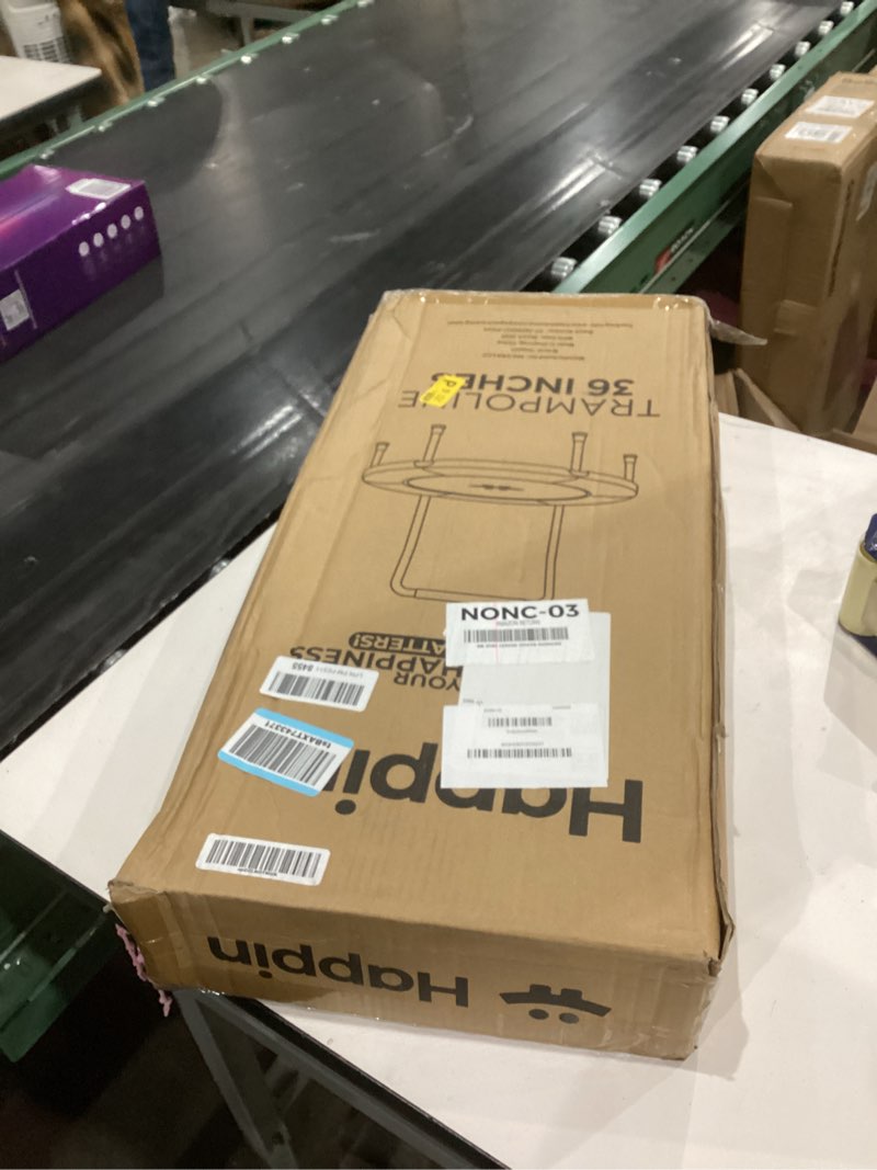 Condition photo showing New/Like New for Happin® 36'' Indoor Trampoline for Kids Ages 2-6, Foldable Mini Rebounder for Indoor & Outdoor Play with Foam Handle and Ultra Safe Padding, Perfect Toddler Gift for Boys & Girls Purple and Coral 36-Inch