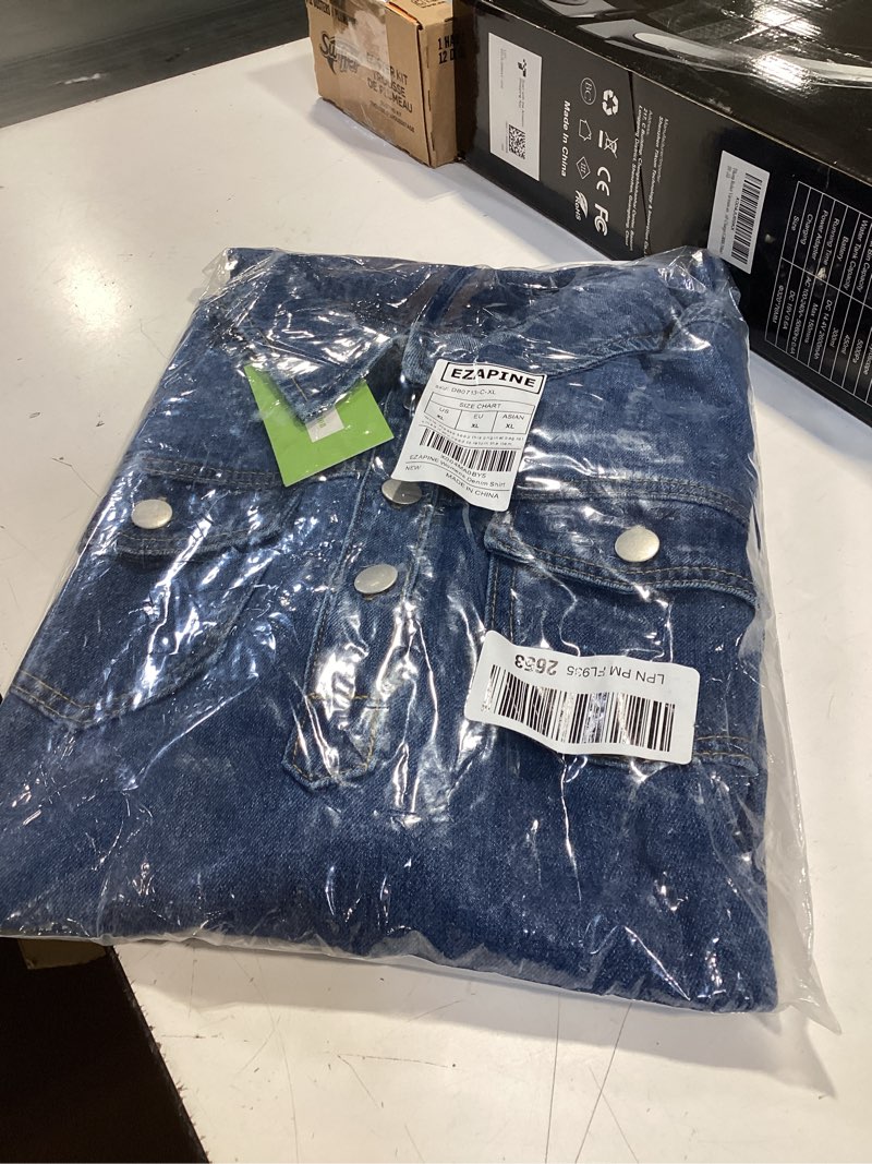 Condition photo showing New/Like New for ezapine womens denim shirt dress summer collared v neck mini casual jean dresses with pockets navy blue x-large