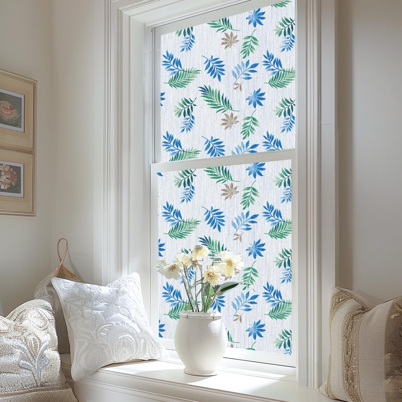 Bofeifs Window Privacy Film: Static Cling Decorative with Leaves Frosted Glass Film for Bathroom Doo