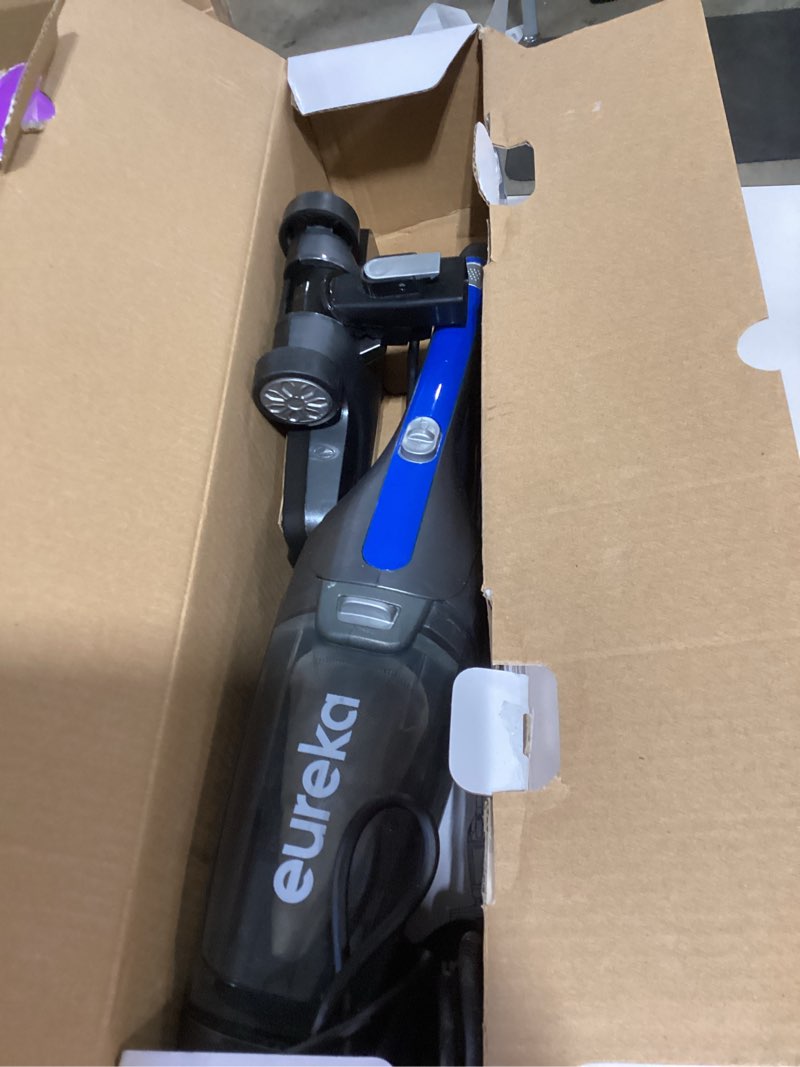 Condition photo showing As Is for eureka corded stick vacuum cleaner for home pet hair, lightweight stick vacuum cleaner with powerful suction for carpet tile and hard floor, blue, 3-in-1 handheld vac nes312 3-in-1 handheld vac nes312 blue
