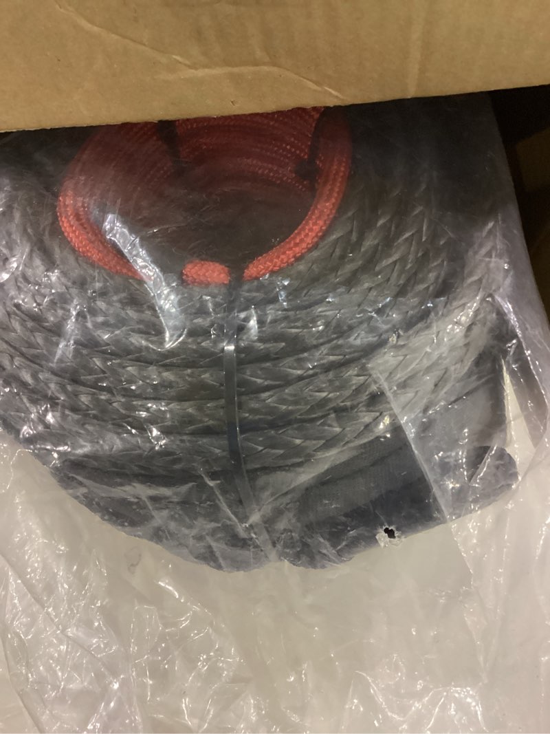 Condition photo showing Good Condition for TYT Synthetic Winch Rope Kit - 3/8" x 92' with 27000 lbs Strength, Protective Sleeve, Heavy Duty Hook and Safety Pull Strap for Off-Road 4x4 Vehicles (Black) 3/8" x 92' Black