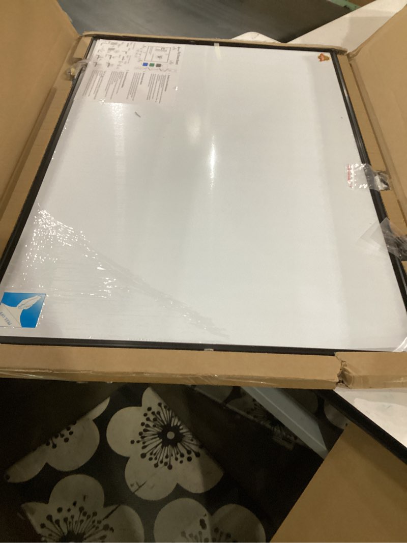 Condition photo showing As Is for lockways magnetic dry erase board - whiteboard 36 x 24 / white board 3 x 2, ultra-slim black aluminium frame, 1 aluminum marker tray, 1 dry erase markers, 2 magnets for school, home, office