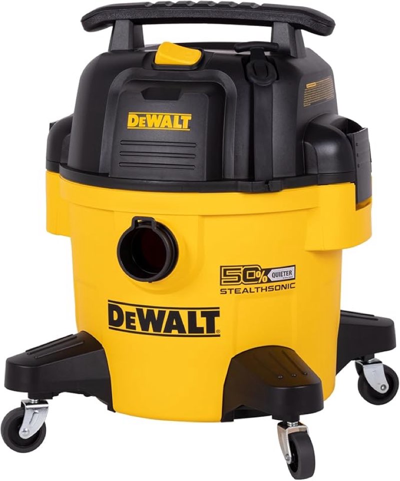 dewalt stealthsonic wet dry shop vac 6 gallon, shop vacuum wet and dry 5 hp, ultra quiet shopvac with powerful suction, wet dry vacuum cleaner for home, garage, workshop, jobsite, dxv06p-qt