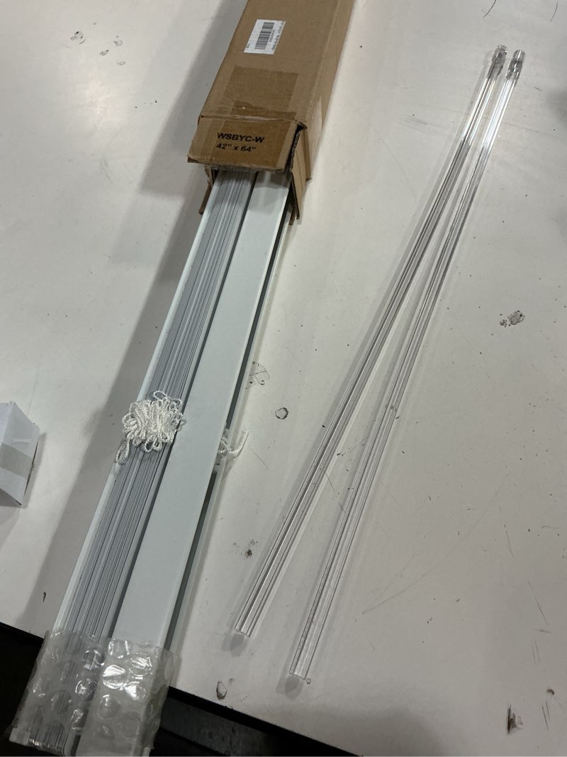 Condition photo showing Good Condition for aluminum mini blinds for windows cordless horizontal window shades for light adjustment, metal venetian blinds waterproof for bedroom, bathroom, 42" w x 64" h, white white 42"w x 64"h