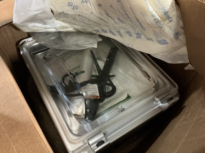Condition photo showing As Is for nutrichef vacuum sealer machine - 350w commercial 8l chamber type automatic system air seal machine meat packing sealing storage preservation sous vide, vac roll bags -nutrichef pkvs70sts