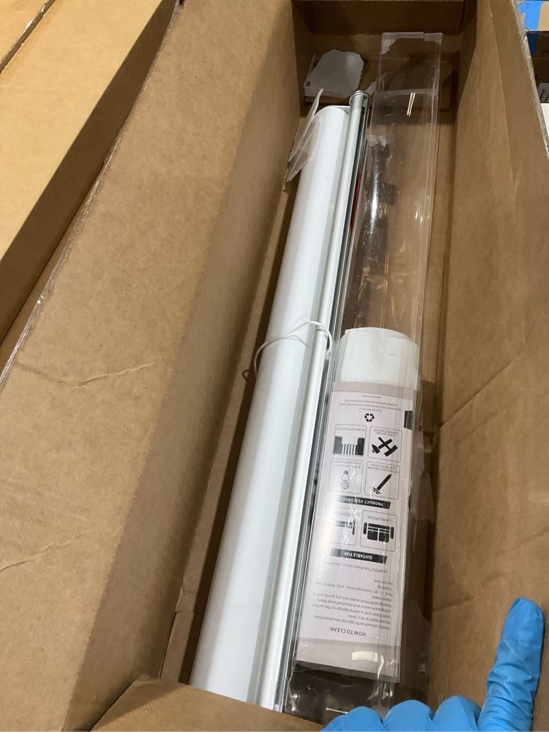 Condition photo showing As Is for ChrisDowa Cordless 100% Blackout Roller Shade, with Striped Jacquard, Thermal Insulated, UV Protection Fabric, Total Blackout Blinds for Window, French Doors, Home and Office.White, 24" W x 72" H 24"W x 72"H White