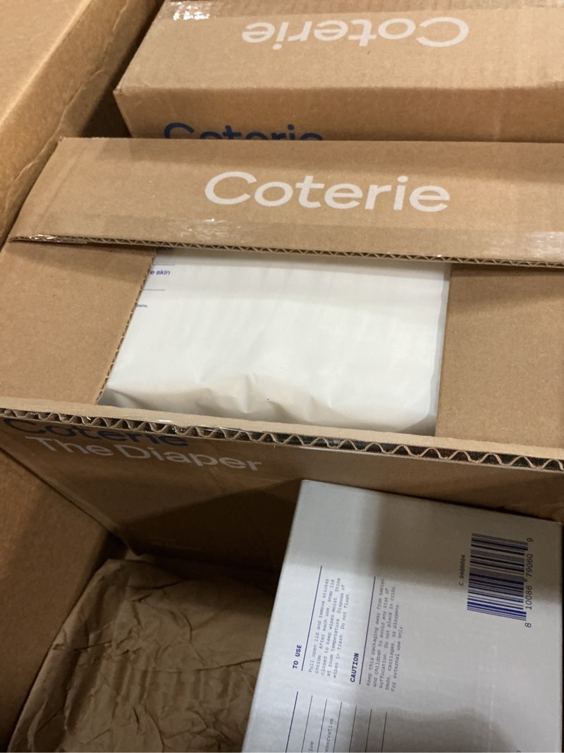 Condition photo showing New/Like New for coterie baby wipes + diapers kit, size 1 (99 count) & size newborn diapers (93 count), 8 pack (448) baby wipes with 99% water, plant based materials, hypoallergenic for sensitive skin size 1 (99 count) + nb (93 count) + 8 wipes
