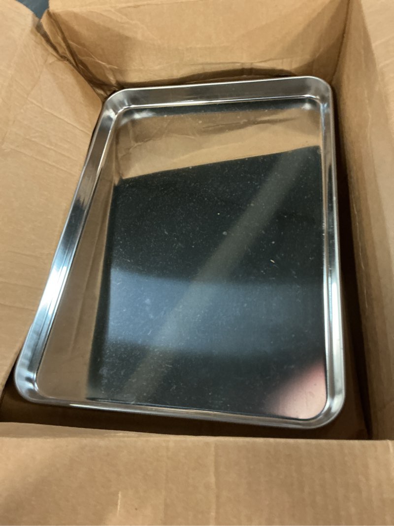 Condition photo showing As Is for teamfar baking sheet, 20’’×14’’×1’’, cookie sheet half sheet baking pans stainless steel, non toxic & healthy, heavy duty & thick gauge, mirror finish & dishwasher safe - 2 piece