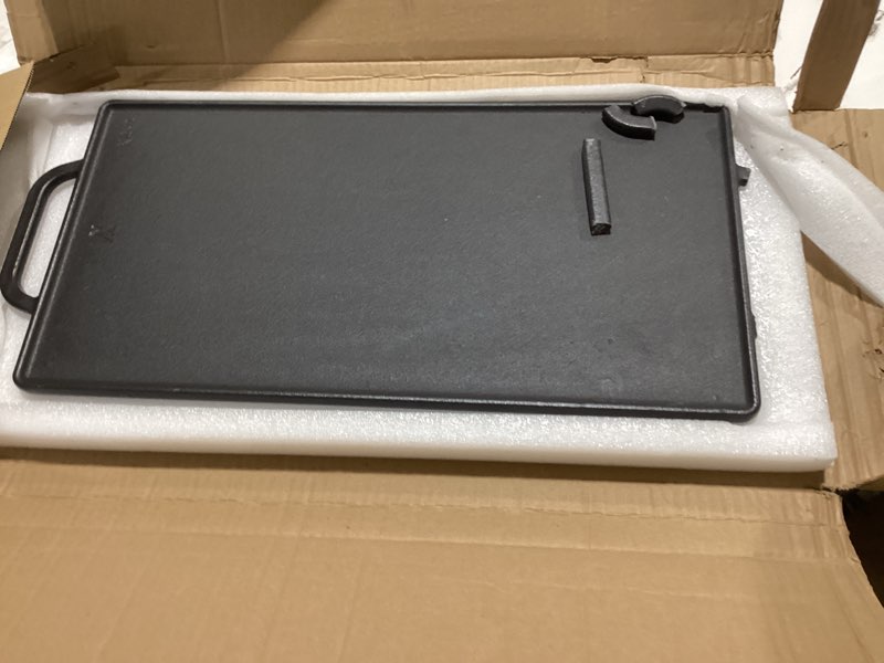 Condition photo showing As Is for ggc cast iron reversible grill griddle?double sided grill pan perfect for gas grills and stove tops, 13 x 8.25 rectangular baking flat and ribbed griddle plate 13" x 8.25"