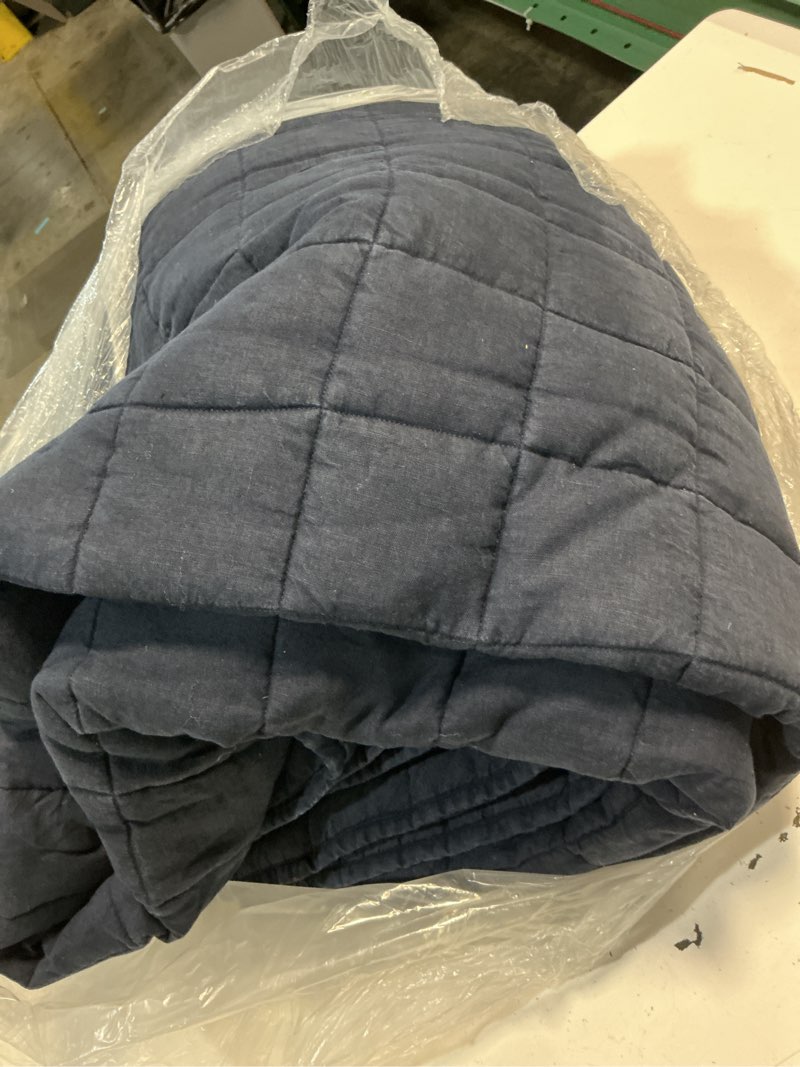 Condition photo showing As Is for quince european linen box quilt, full/queen, navy
