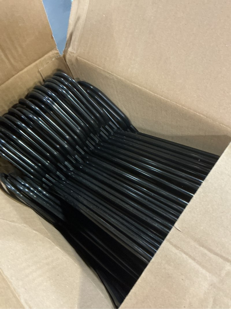 Condition photo showing Good Condition for house day black plastic hangers 60 pack, clothes hangers with non slip hooks, durable & space saving coat hanger, light-weight clothing hanger, perfect closet organizer for everyday use 60 pack black