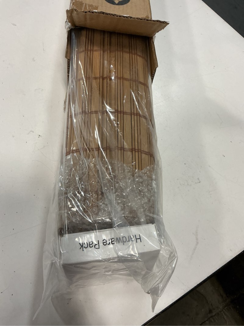 Condition photo showing Good Condition for Kokorona Cordless Sheer Bamboo Roman Shades with Valance, Light Filtering Woven Bamboo Blinds for Windows, Natural Window Blinds Roll Up Shades for Home & Patio, 32" W x 64" H, Light Russet 32"W x 64"H