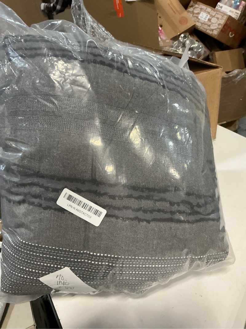 Condition photo showing Good Condition for Wonderful Dark Grey Comforter Set King Size, Yarn Dyed Farmhouse Striped Cotton Lightweight Boho Comforter with Pillow Shams, Halloween Bedding, Fluffy Bedding Set for All Season A -Dark Grey King