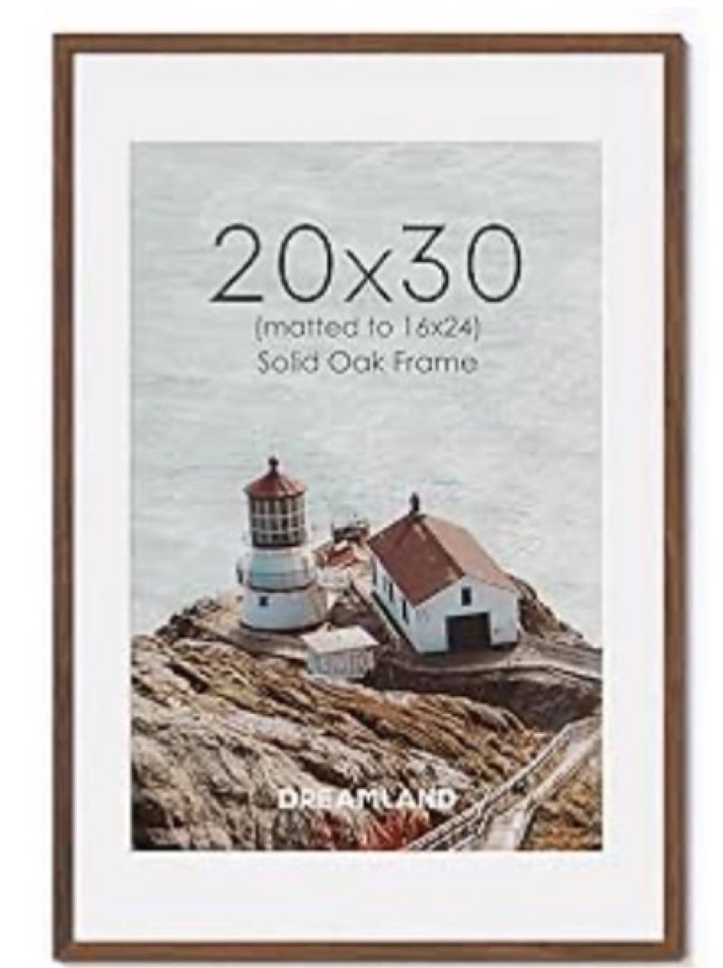 dreamland 20x30 poster frame with mat for 16x24, usa-sourced natural oak wood picture frames with re