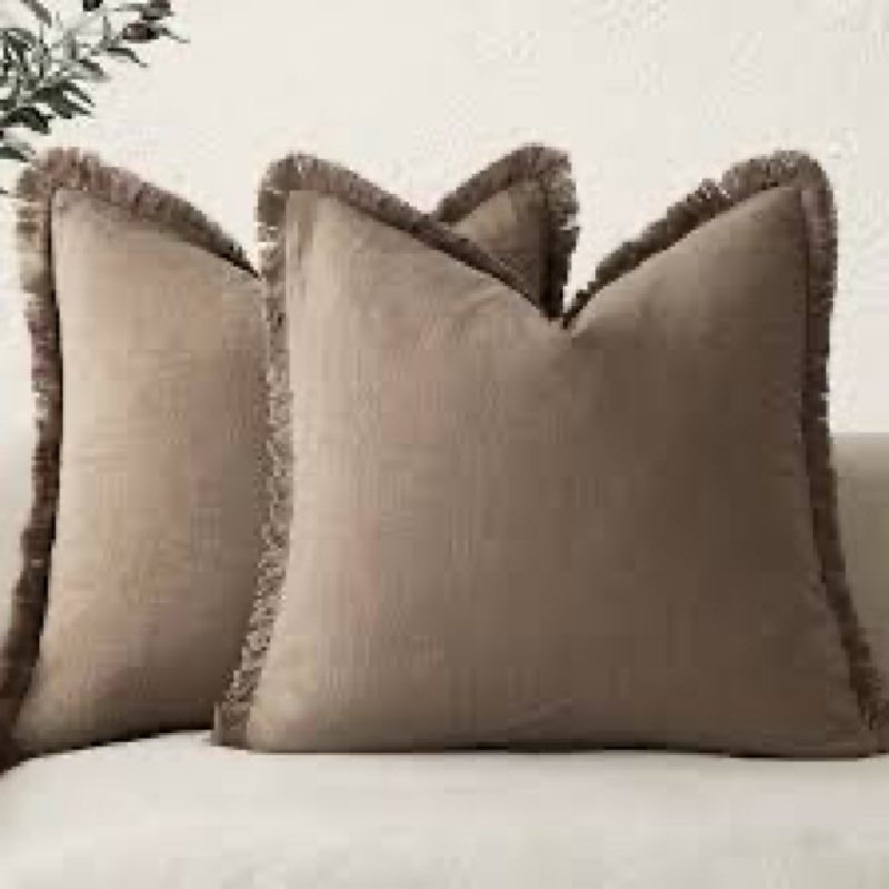 Foindtower Set of 2 Decorative Linen Fringe Throw Pillow Covers Boho Farmhouse Cushion Cover with Ta