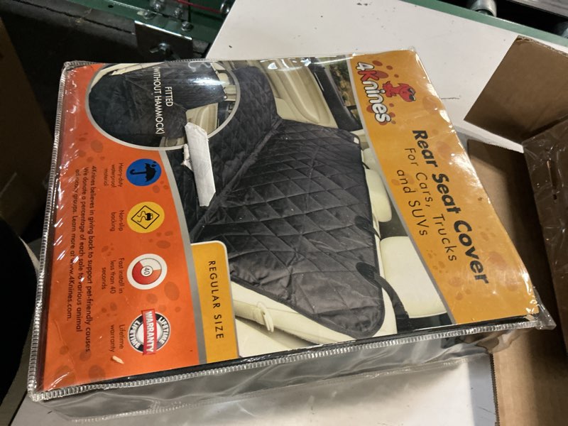 Condition photo showing Good Condition for 4knines heavy-duty rear seat cover for dogs - fitted, black reg | k9-shield waterproof layer, non-slip backing, quick-release clips for easy install and cleanup. machine washable.