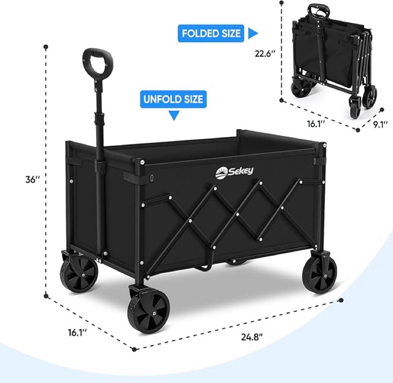 Sekey Wagon Cart with Wheels with 220LBS Capacity,Heavy Duty Wagon Carts Foldable,Lightweight Utility Portable Cart for Grocery, Shopping, Garden, Camping. Black