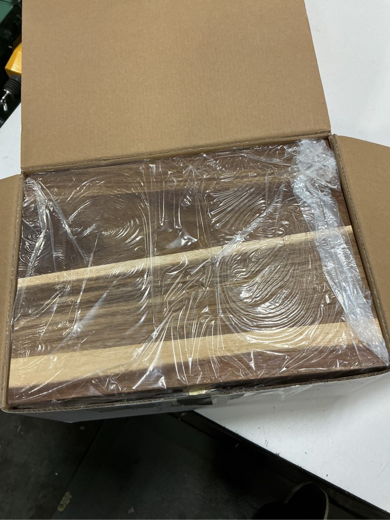 Condition photo showing Good Condition for wooden keepsake box with hinged lid, solid acacia wood storage box with golden latch, large memory treasure box for photos, jewelry, letters & gifts, 11.8” x 8.66” x 5.31”