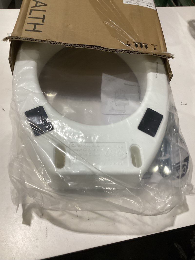Condition photo showing As Is for carex toilet seat riser  elongated raised toilet seat adds 3.5 inches to toilet height  for assistance bending or sitting  300 pound weight capacity toilet riser