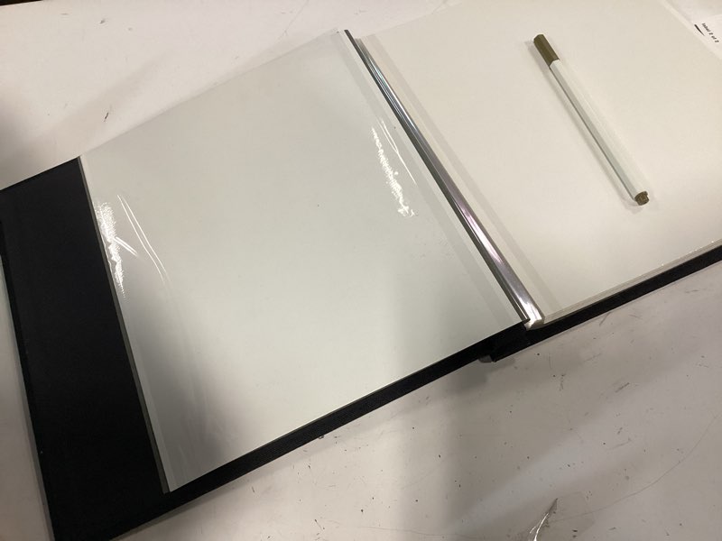 Condition photo showing As Is for large photo album self adhesive scrapbook album for 4×6 5×7 8×10 pictures diy magnetic linen cover album 40 pages for family wedding gifts with metal pen and plastic 11"x10.6"40pages black