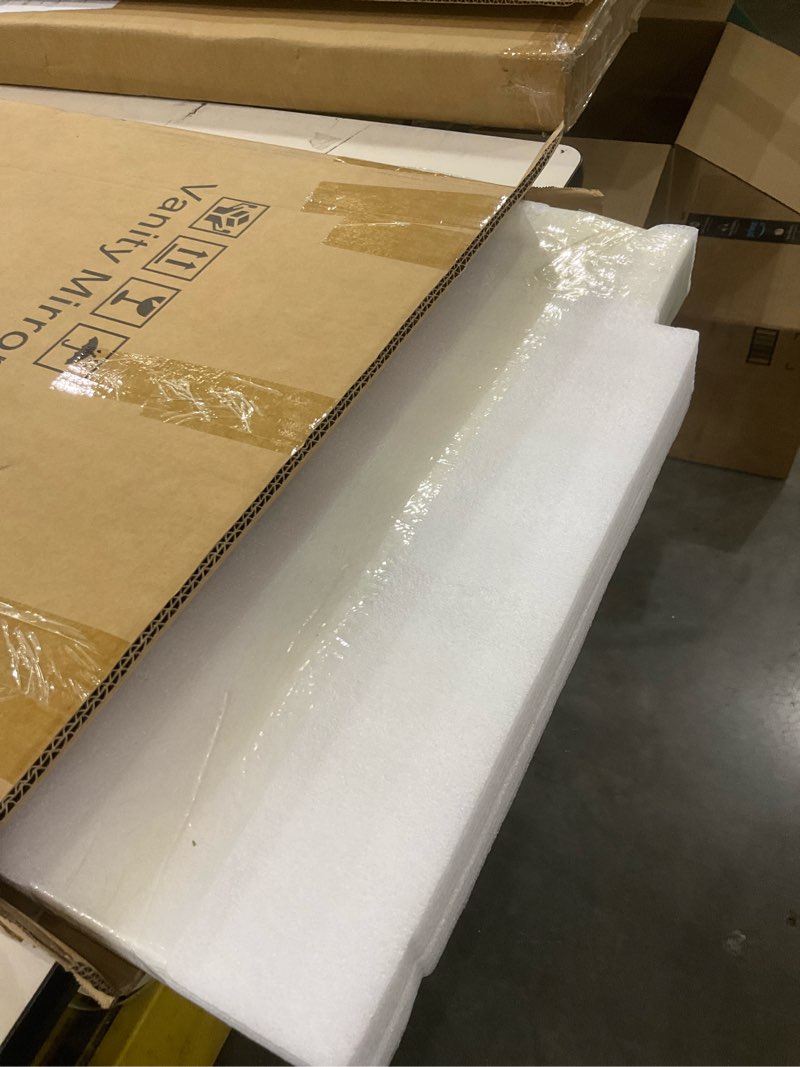 Condition photo showing New/Like New for LED Wall Mirror Irregular Asymmetrical Wall Mirror for Living Room Bathroom Entryway, Modern Decorative Mirror Hanging (Hook Style, 30'' x 18''Walnut Walnut With Led 30"L x 18"W