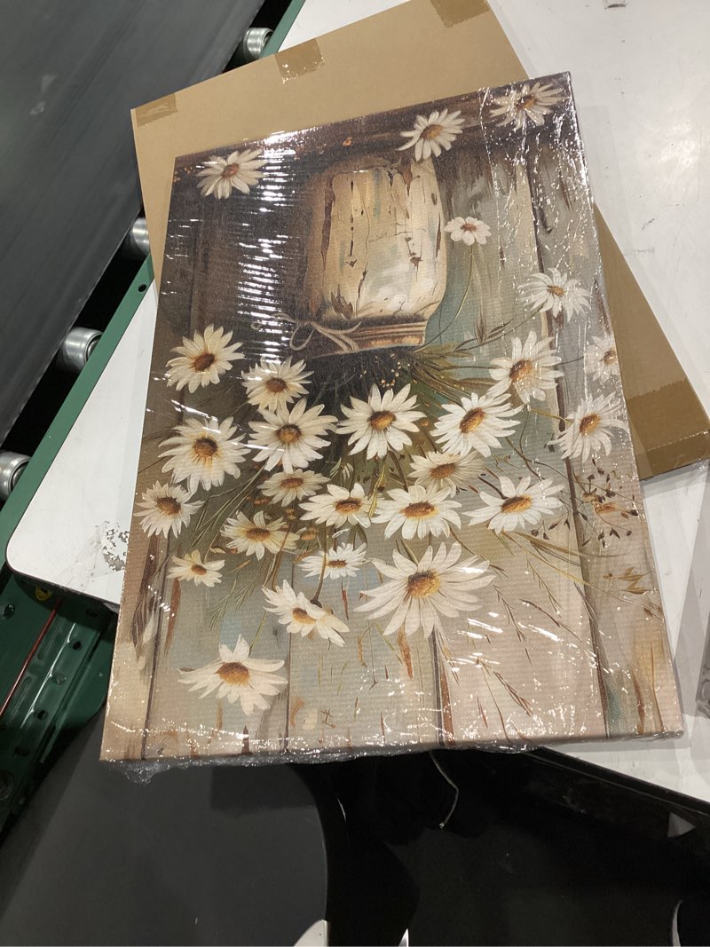 Condition photo showing New/Like New for framed vintage farmhouse canvas wall art clay pot daisy wall decor painting country style print poster home picture bedroom living room bathroom farmhouse 16x24 inch ready to hang daisy-b 16x24in