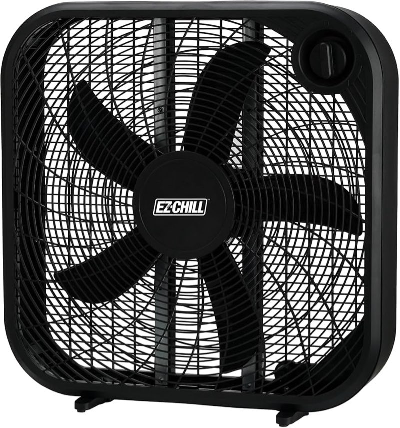 ez-chill 20" 3-speed box fan, ideal for home, bedroom, & office, black