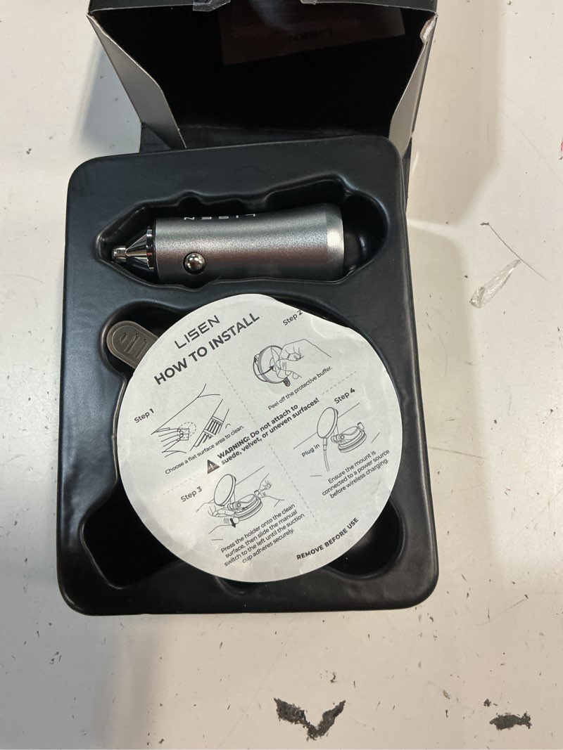 Condition photo showing Good Condition for lisen qi2.2 25w magsafe car mount charger, magnetic wireless car charger with 54w adapter, magnetic phone holder for car, iphone car mount, vacuum suction cup phone mount for iphone 17 16 15 14 13 12 black