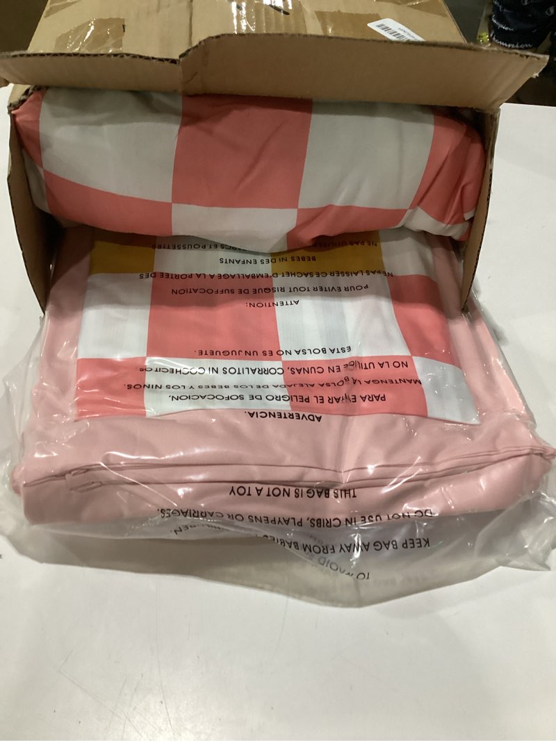 Condition photo showing As Is for twin comforter set with sheets for girls-5 pieces twin bedding sets | soft colorful checkered printed comforter with pillowcases & shams, 66" x 86" candy checkerboard twin