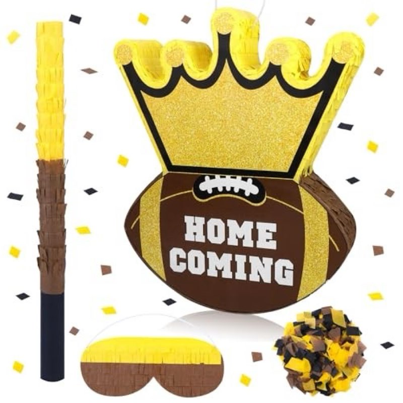 Homecoming Football Piñata Crown Football Pinata - Includes Stick Bat Blindfold Confetti, Hanging Pi