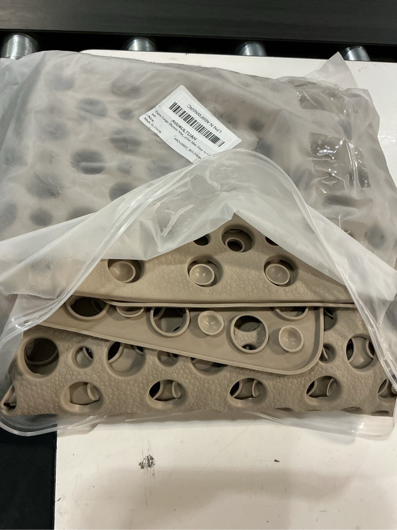Condition photo showing Good Condition for Extra Large Shower Mat, Yonala 47 x 32 Inch Non Slip Shower Mats for Inside Shower, Soft TPE Shower Floor Mat with Suction Cups and Drain Holes, Machine Washable Bathroom Shower Mat, Easy to Clean Khaki 47" x 32" (Rectangular)