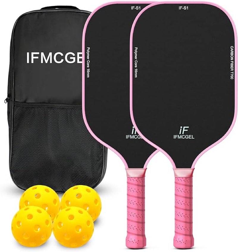 Pickleball Paddles Set of 2,T700 Carbon Fiber Pickleball Paddles w/Carbon Abrasion Surface & 16mm Ho
