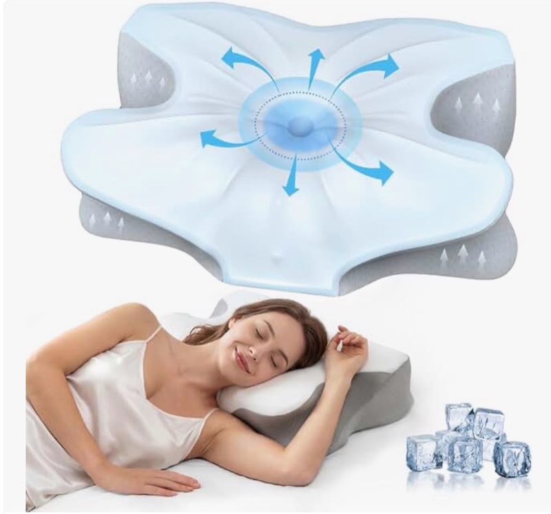 fumacos Cervical Neck Pillow for Neck Pain Relief, Ergonomic Contour Memory Foam Pillow with Cooling