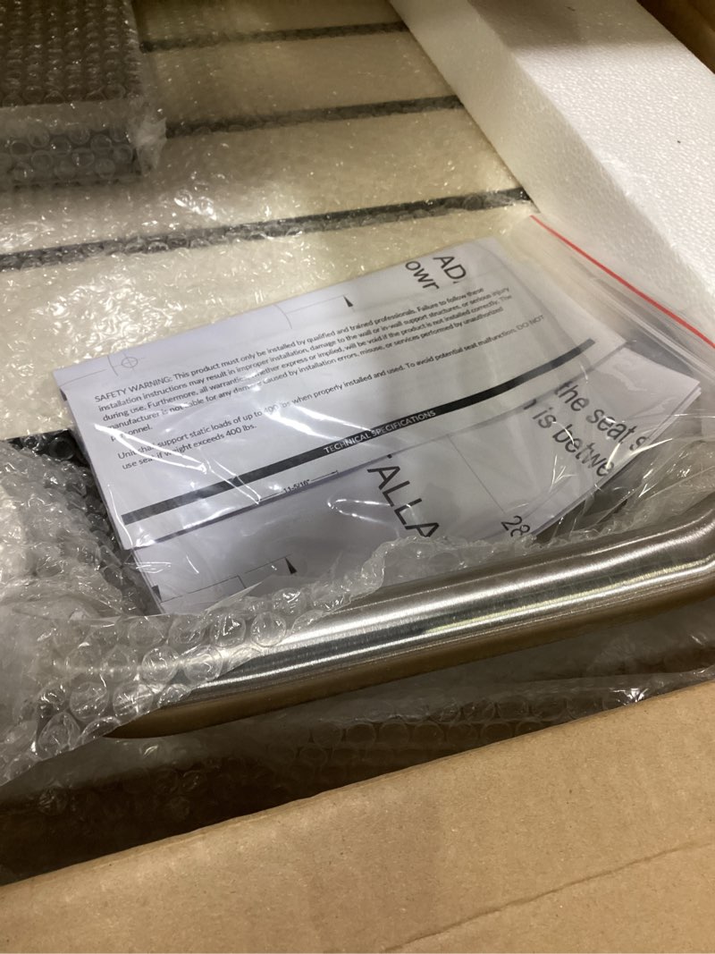 Condition photo showing Good Condition for 18" x 16" ADA Compliant Phenolic White Folding Shower Seat Bench, Wall Mount Foldable Bathroom Shower Chair with Stainless Steel Support, 400 lbs Capacity