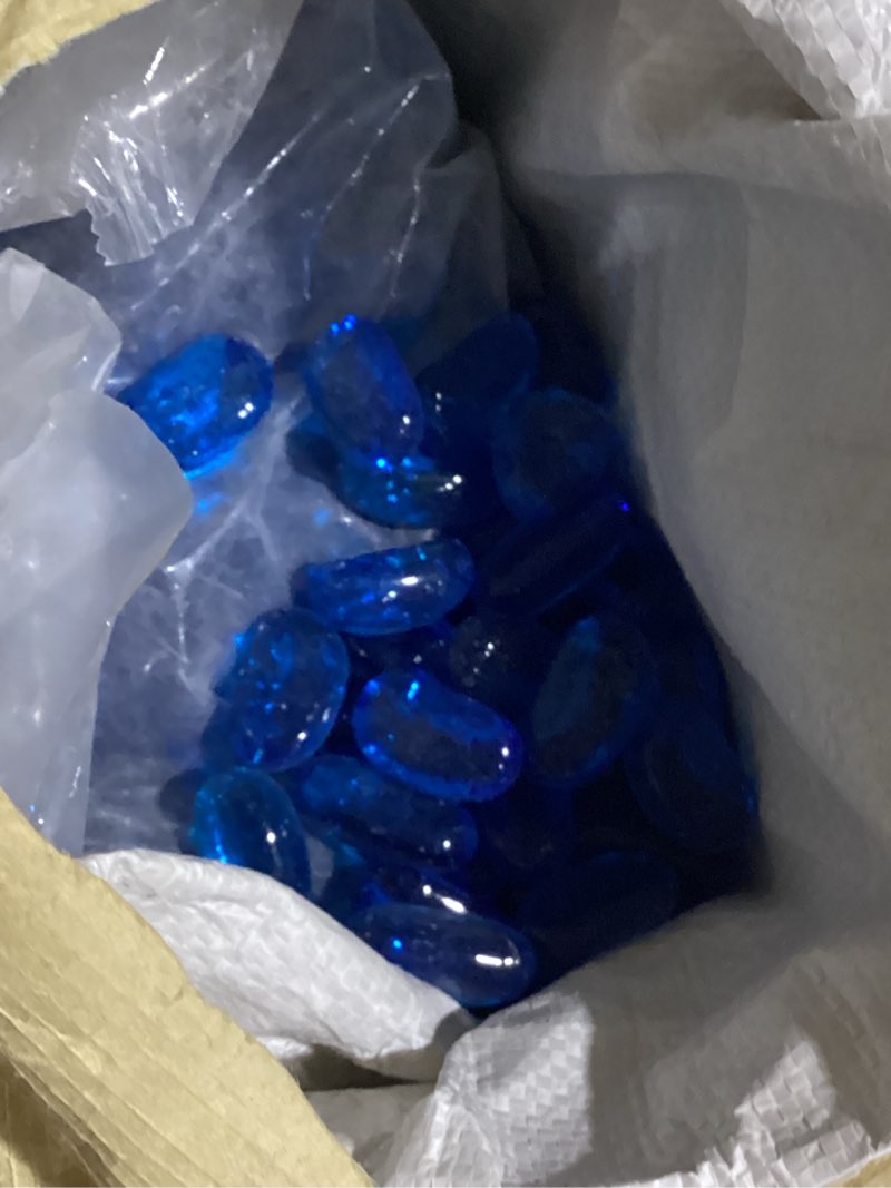 Condition photo showing Good Condition for gaspro 20 lbs fire glass for propane fire pit, 3/4 inch glass beads for fire pit table, glass rocks for garden decor- cobalt blue 20.0 pounds cobalt blue