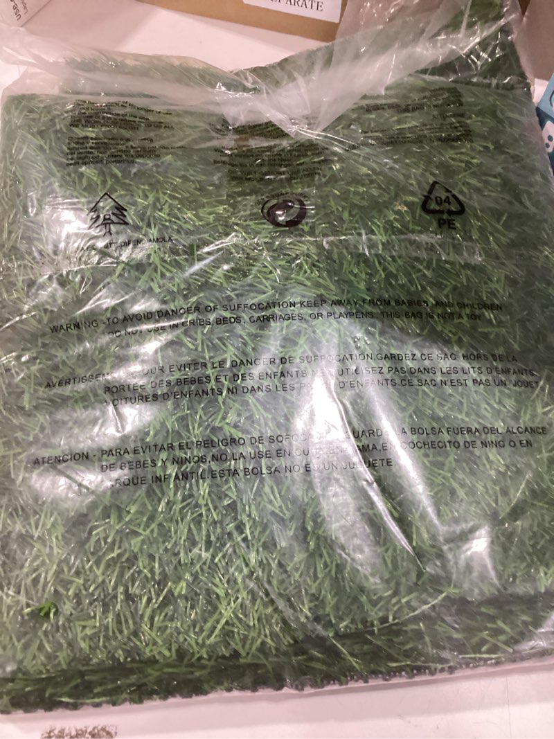 Condition photo showing Good Condition for kesfey grass squares placemats 4 packs 12"x 12" artificial grass turf patch tiles green grass squares fake grass mat synthetic grass rug roll tabletop decorations for home dining christmas table decor 12×12(packs of 4)